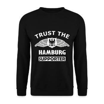 Vertraue dem Hamburger - Unisex Pullover - Schwarz - Vorne - Alina (178cm) & Michal (187cm)