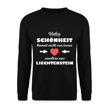 Die Schönheit aus Liechtenstein - Unisex Pullover - Schwarz - Vorne - Alina (178cm) & Michal (187cm)