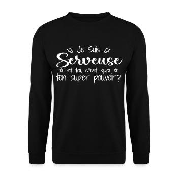 Ich bin Kellnerin. Was ist deine Superkraft? - Unisex Pullover - Schwarz - Vorne - Alina (178cm) & Michal (187cm)