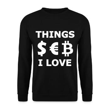 Dollar, Euro and Bitcoin - Unisex Sweatshirt - black - Front - Alina (178cm) & Michal (187cm)