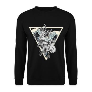 Koi Fisch Dreieck Japan Wasser Welle Geschenk - Unisex Pullover - Schwarz - Vorne - Alina (178cm) & Michal (187cm)