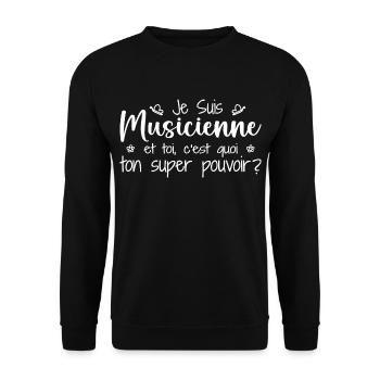 Ich bin Musiker. Was ist deine Superkraft? - Unisex Pullover - Schwarz - Vorne - Alina (178cm) & Michal (187cm)