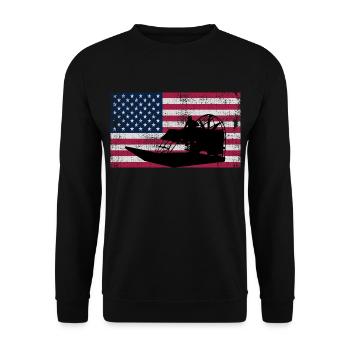 Drapeau américain USA Airboat Fanboat Airboating - Sweat-shirt Unisexe - noir - Devant - Alina (178cm) & Michal (187cm)