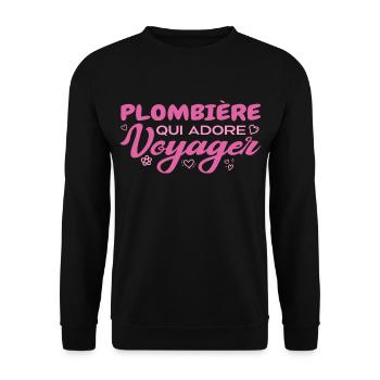 Plombière globe-trotteuse passionnée de voyages - Sweat-shirt Unisexe - noir - Devant - Alina (178cm) & Michal (187cm)