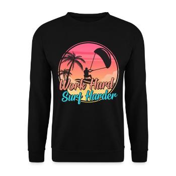 Work Hard Surf Harder: Kite Kiteboard Kiteboarding - Unisex Sweatshirt - black - Front - Alina (178cm) & Michal (187cm)