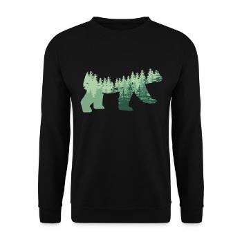 Tierdesign Bär Wald Bäume Tannen Natur Naturfreund - Unisex Pullover - Schwarz - Vorne - Alina (178cm) & Michal (187cm)