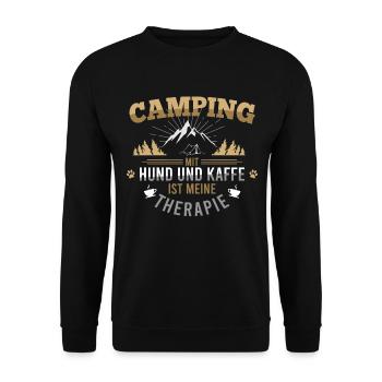 Camping mit Hund und Kaffe ist meine Therapie - Unisex Pullover - Schwarz - Vorne - Alina (178cm) & Michal (187cm)