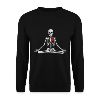 Yoga Skelett mit Herz - Unisex Pullover - Schwarz - Vorne - Alina (178cm) & Michal (187cm)