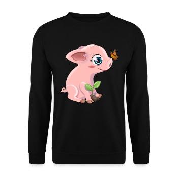 Schwein mit Schmetterling - Unisex Pullover - Schwarz - Vorne - Alina (178cm) & Michal (187cm)