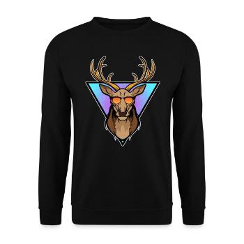 Lustiger Hirsch Deer mit Geweih & Sonnebrille - Unisex Pullover - Schwarz - Vorne - Alina (178cm) & Michal (187cm)