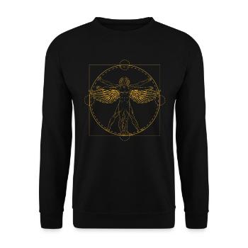 Vitruvianischer Mann Flügel Leonardo Da Vinci - Unisex Pullover - Schwarz - Vorne - Alina (178cm) & Michal (187cm)