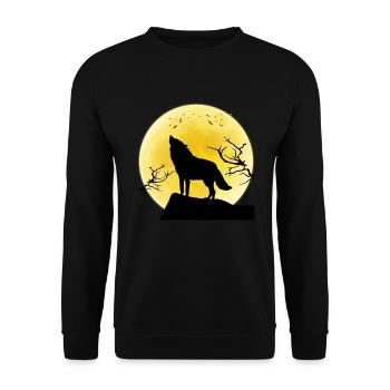 Vollmond Wolf Geschenk - Unisex Pullover - Schwarz - Vorne - Alina (178cm) & Michal (187cm)