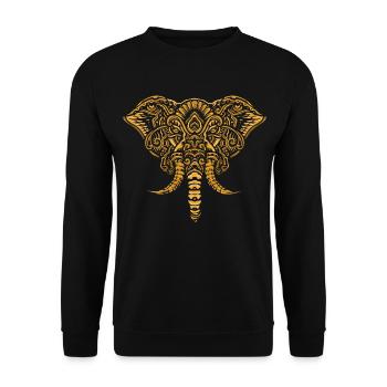 Elefant Mandala Orange Gold Yoga Chakra Geschenk - Unisex Pullover - Schwarz - Vorne - Alina (178cm) & Michal (187cm)