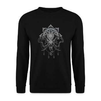 Elefanten Mandala Zeichnung Buddha Chakra - Unisex Pullover - Schwarz - Vorne - Alina (178cm) & Michal (187cm)