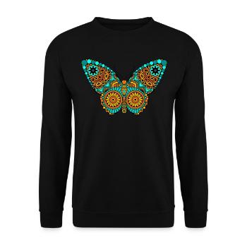 Schmetterling Butterfly Mandala Tatoo Tribal - Unisex Pullover - Schwarz - Vorne - Alina (178cm) & Michal (187cm)