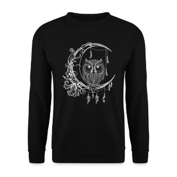 Crescent owl drawing with feathers and flowers - Unisex Sweatshirt - black - Front - Alina (178cm) & Michal (187cm)