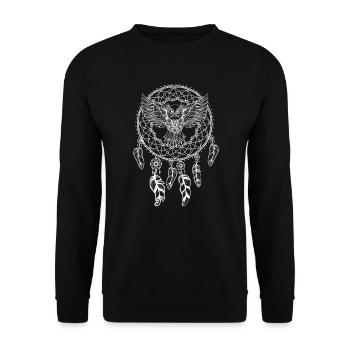 Traumfänger Dreamcatcher mit Eule Geschenk - Unisex Pullover - Schwarz - Vorne - Alina (178cm) & Michal (187cm)