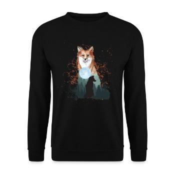 Fuchs Hund Wolf mit Vollmond Mond Natur Geschenk - Unisex Pullover - Schwarz - Vorne - Alina (178cm) & Michal (187cm)