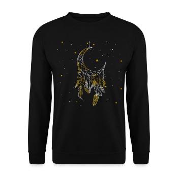 Traumfänger mit Federn Halbmond Mond und Sterne - Unisex Pullover - Schwarz - Vorne - Alina (178cm) & Michal (187cm)