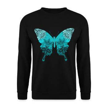 Blauer Mandala Schmetterling Butterfly - Unisex Pullover - Schwarz - Vorne - Alina (178cm) & Michal (187cm)