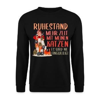Rente Ruhestand Pension mit Katzen Kätzchen - Unisex Pullover - Schwarz - Vorne - Alina (178cm) & Michal (187cm)