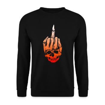 Mittelfinger Stinkefinger Totenkopf Fuck you - Unisex Pullover - Schwarz - Vorne - Alina (178cm) & Michal (187cm)