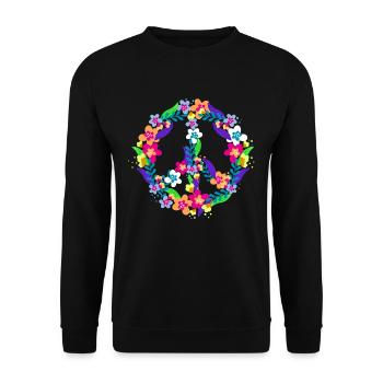 Peace Zeichen Hippie Symbol für Fieden Blüten - Unisex Pullover - Schwarz - Vorne - Alina (178cm) & Michal (187cm)