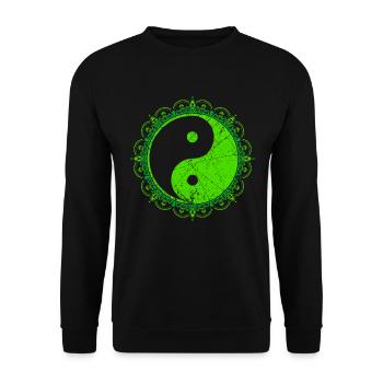 Grünes Yin Yang Ying und Yang Yoga Mandala Symbol - Unisex Pullover - Schwarz - Vorne - Alina (178cm) & Michal (187cm)