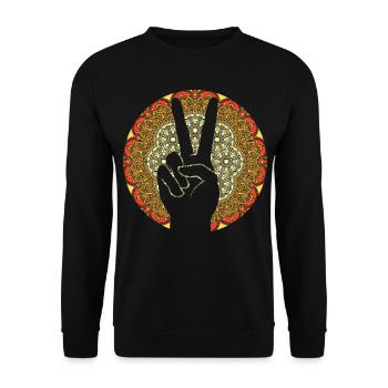 Hippie Peace Victory Zeichen Mandala Symbol - Unisex Pullover - Schwarz - Vorne - Alina (178cm) & Michal (187cm)
