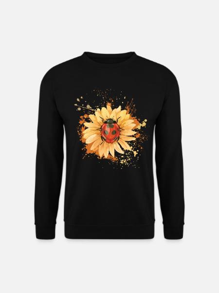 Marienkäfer auf Sonnenblume Blume Insekt Zeichnung - Unisex Pullover - Schwarz