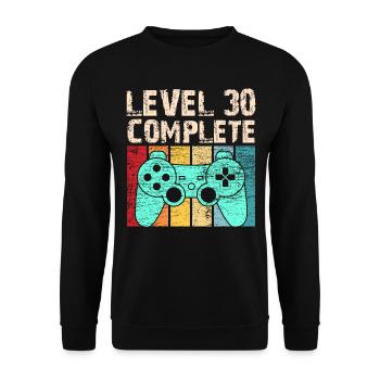 30. Geburtstag Level Complete - Unisex Pullover - Schwarz - Vorne - Alina (178cm) & Michal (187cm)