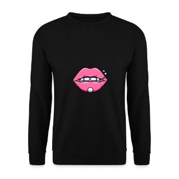 Maske mit Lippen und Piercings Gesichtsmaske - Unisex Pullover - Schwarz - Vorne - Alina (178cm) & Michal (187cm)