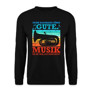 Retro Tuba Design mit Spruch - Unisex Pullover - Schwarz - Vorne - Alina (178cm) & Michal (187cm)
