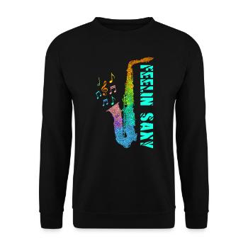 Feelin Saxy Saxophon - Unisex Pullover - Schwarz - Vorne - Alina (178cm) & Michal (187cm)