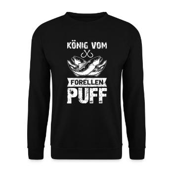 Angel König vom Forellenpuff Forellensee Geschenk - Unisex Pullover - Schwarz - Vorne - Alina (178cm) & Michal (187cm)