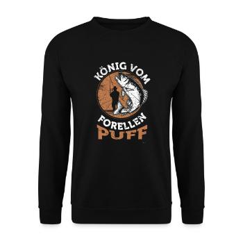 König vom Forellenpuff Forellen Angler Forellensee - Unisex Pullover - Schwarz - Vorne - Alina (178cm) & Michal (187cm)