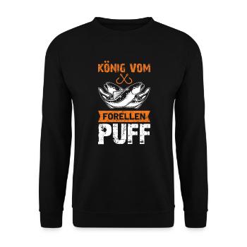 König vom Forellenpuff Angler Forellen Geschenk - Unisex Pullover - Schwarz - Vorne - Alina (178cm) & Michal (187cm)
