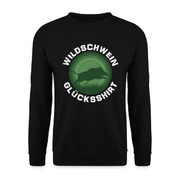 Jäger Geschenkidee Wildschwein Jagd Glücksshirt - Unisex Pullover - Schwarz - Vorne - Alina (178cm) & Michal (187cm)