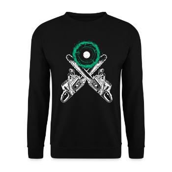 Tree cutter with chainsaw and chainsaw tree stump - Unisex Sweatshirt - black - Front - Alina (178cm) & Michal (187cm)