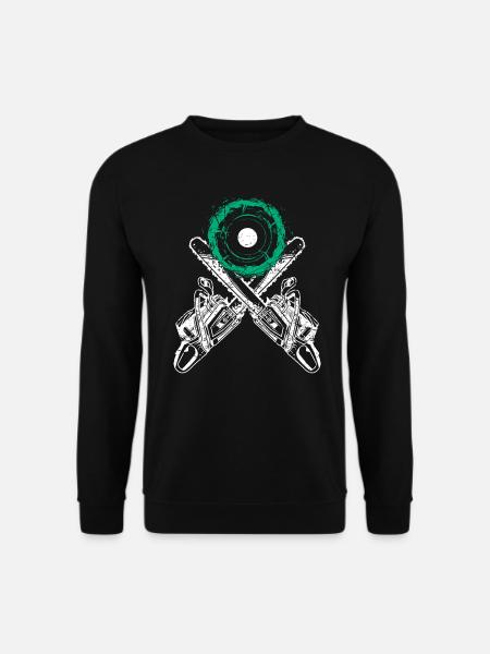 Baumfäller mit Motorsäge und Kettensäge Baumstumpf - Unisex Pullover - Schwarz