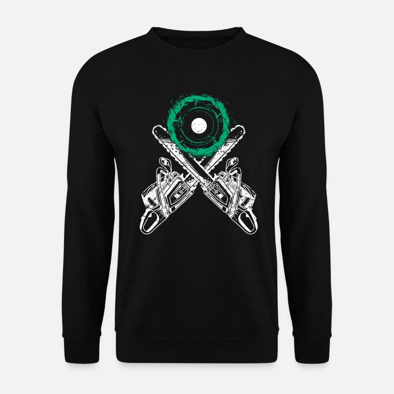 Baumfäller mit Motorsäge und Kettensäge Baumstumpf - Unisex Pullover - Schwarz