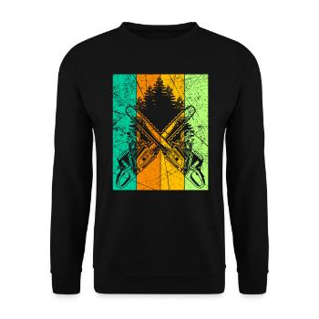 Lumberjack Retro Design with Chainsaw Motor Saw - Unisex Sweatshirt - black - Front - Alina (178cm) & Michal (187cm)