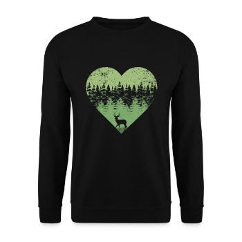 Wald Liebe Herz Silhouette Hirsch Jagd Geschenk - Unisex Pullover - Schwarz - Vorne - Alina (178cm) & Michal (187cm)
