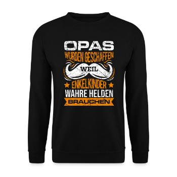 Opas die Helden für Enkelkinder Großvater Geschenk - Unisex Pullover - Schwarz - Vorne - Alina (178cm) & Michal (187cm)