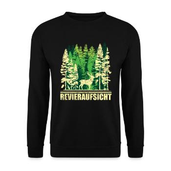 Wald Natur Bäume Spruch Revieraufsicht Jagd Jäger - Unisex Pullover - Schwarz - Vorne - Alina (178cm) & Michal (187cm)