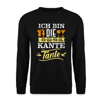 Ich geb mir die Kante Tante Alkohol Spruch - Unisex Pullover - Schwarz - Vorne - Alina (178cm) & Michal (187cm)
