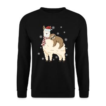 Alpaka Lama Geschenk mit Faultier Winter Schnee - Unisex Pullover - Schwarz - Vorne - Alina (178cm) & Michal (187cm)