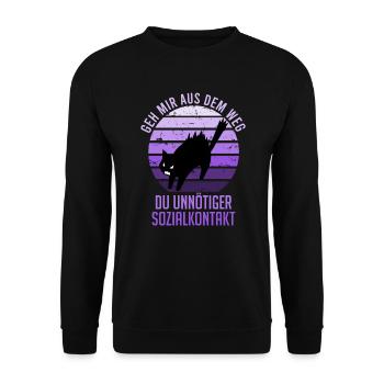 Unnötiger Sozialkontakt lustiger Spruch Katze - Unisex Pullover - Schwarz - Vorne - Alina (178cm) & Michal (187cm)