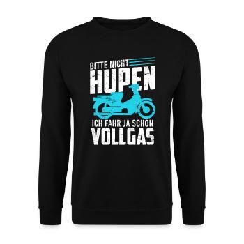 Nicht hupen fahre schon Vollgas Moped Mofa - Unisex Pullover - Schwarz - Vorne - Alina (178cm) & Michal (187cm)