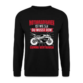 Motorrad Spruch Racing Biker Supersportler - Unisex Pullover - Schwarz - Vorne - Alina (178cm) & Michal (187cm)